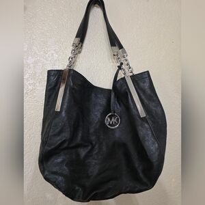 Michael Kors Black Shoulder Bag with Silver Accents